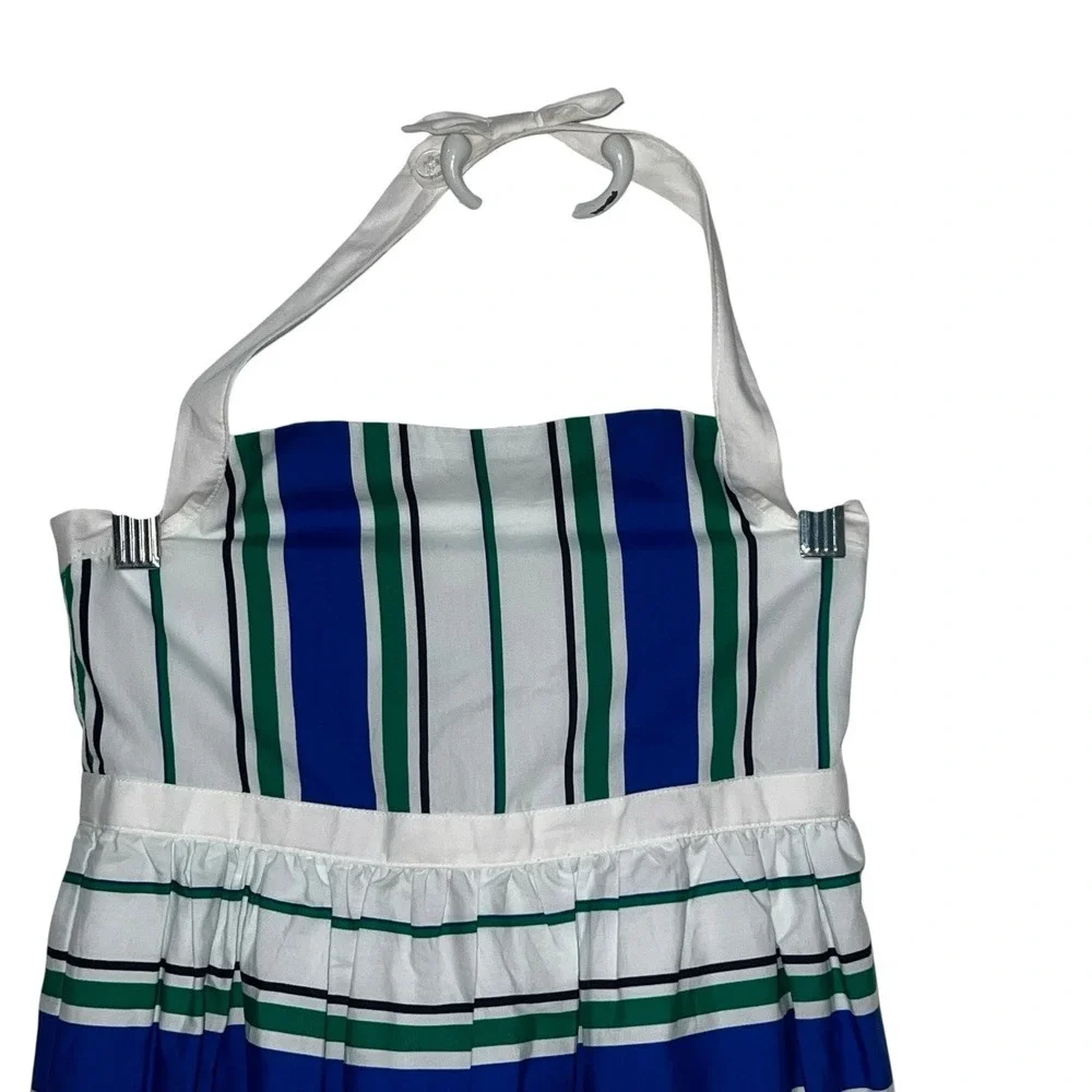 Janie And Jack Striped Poplin‎ Halter Dress Meadow Green Stripe Girls Size 5